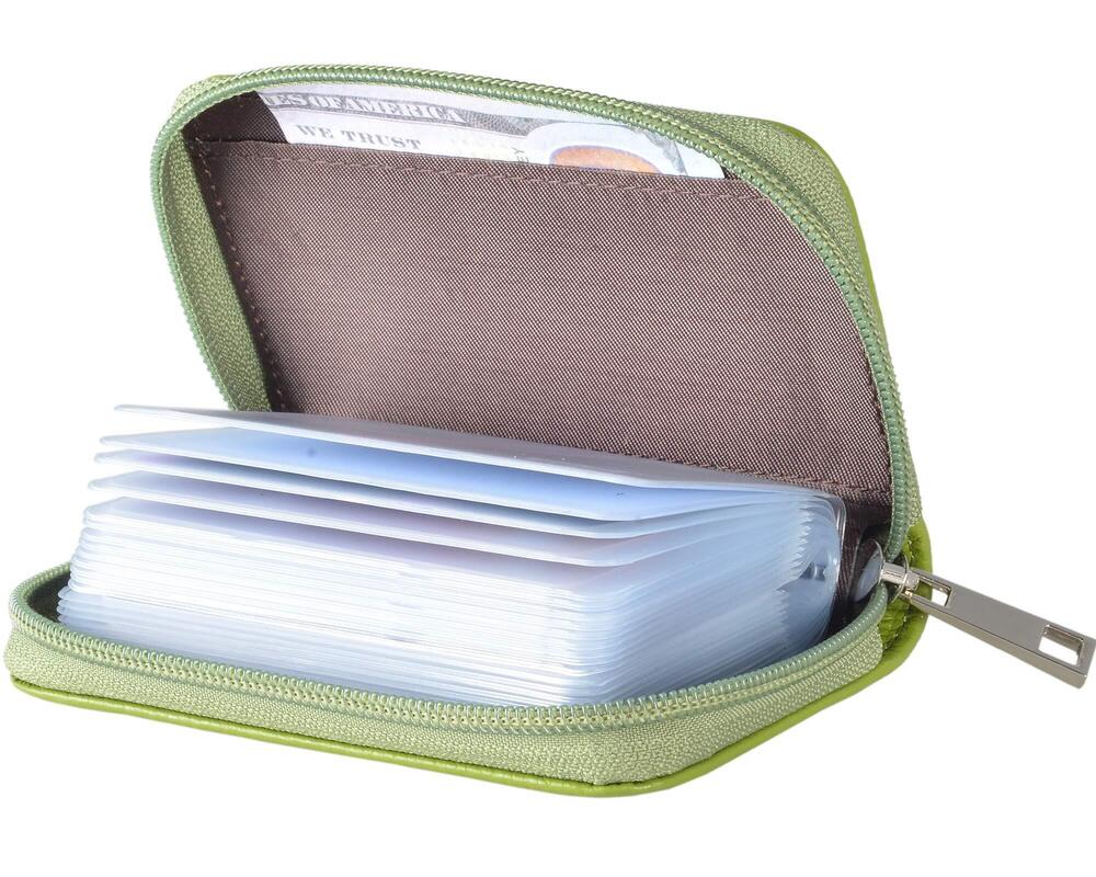 9703 Leather Credit Card Holder Zipper Wallet With 26 Card Slots Green